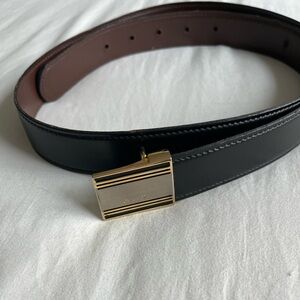 Vintage Christian Dior Leather Belt – Black with Gold Logo Buckle